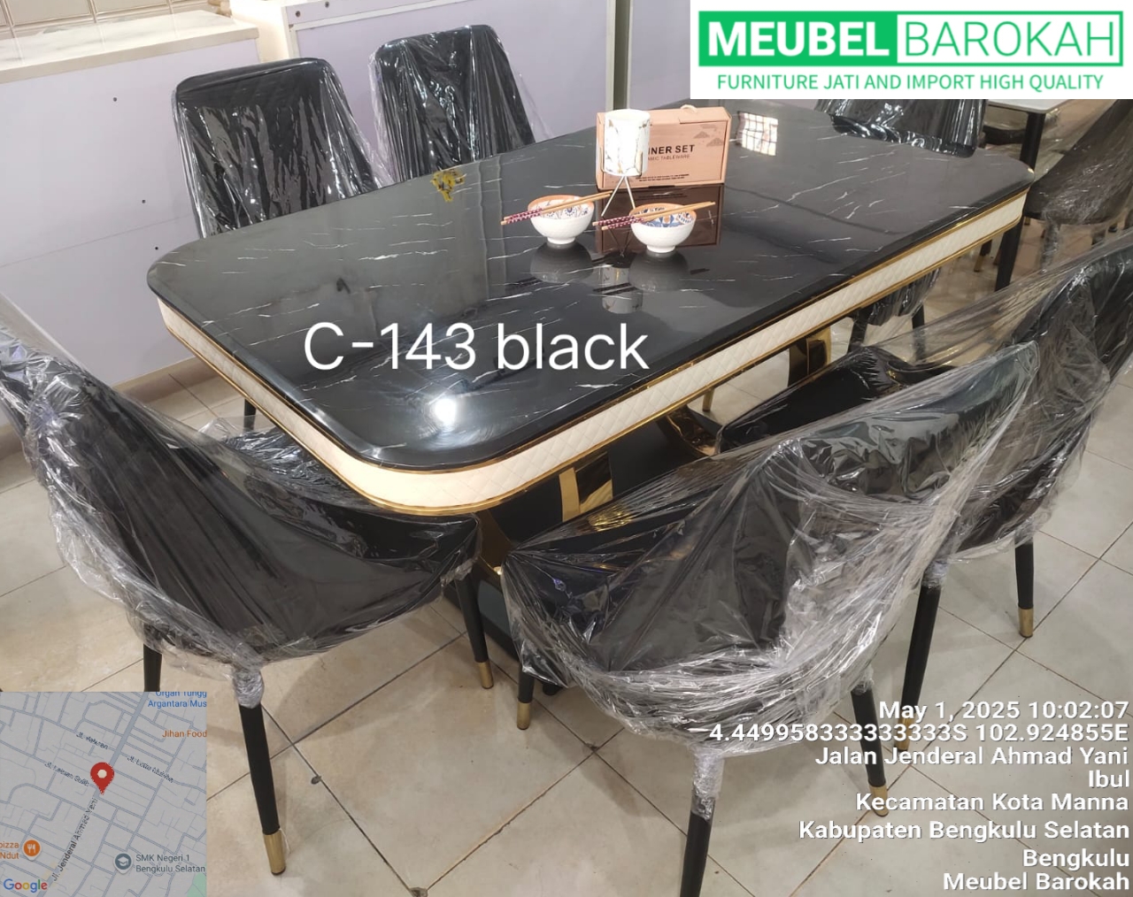 Meja Makan C-143 Black "Granit Tebal"
